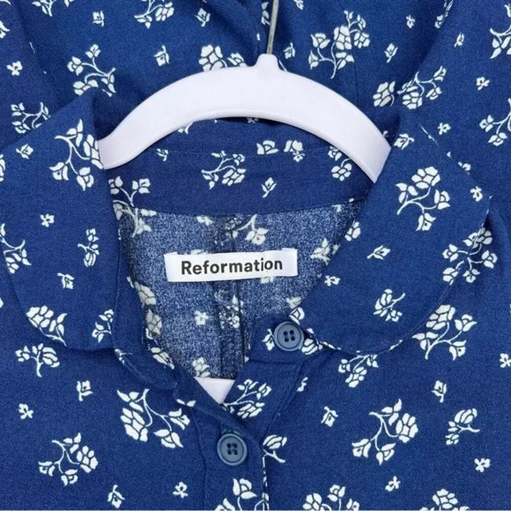 Reformation Maison Fauna Floral Blue Shirt Dress Midi Blue Cap Sleeve 2 XS - Picture 9 of 13